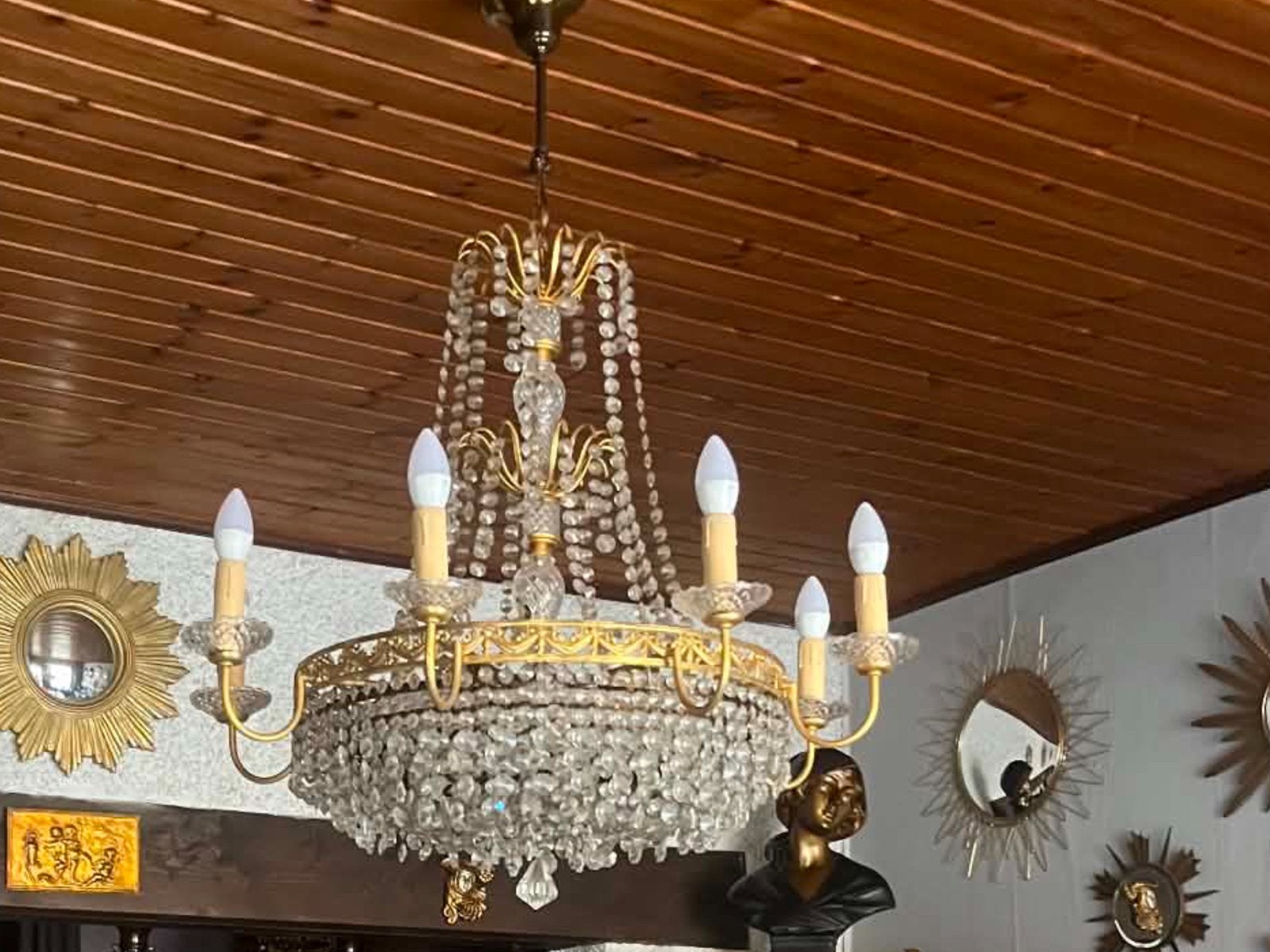 Lustre cristal de Fance 1980 L 50/H 90 cm 18 lampes 200€, Enlèvement, Comme neuf