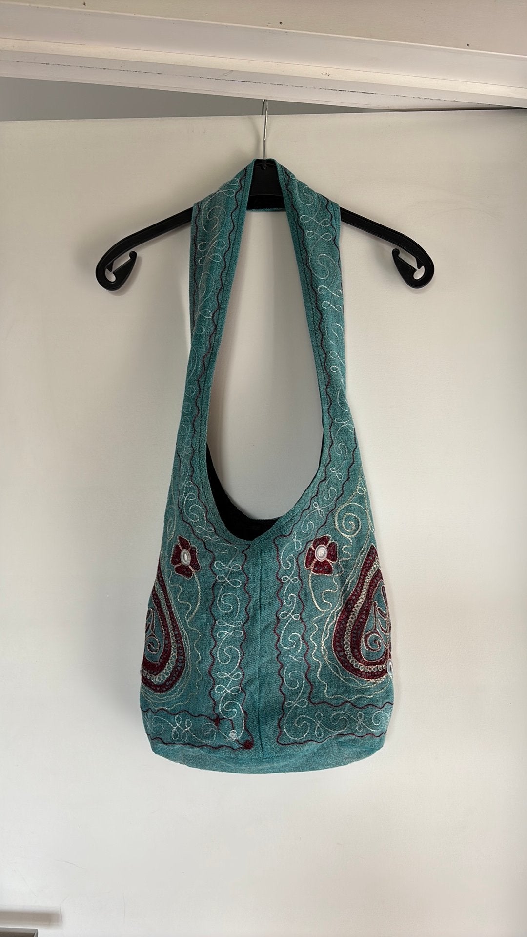 Boho tas (blauwgroen met rits), Handtassen en Accessoires, Ophalen, Gebruikt, Blauw, Schoudertasje