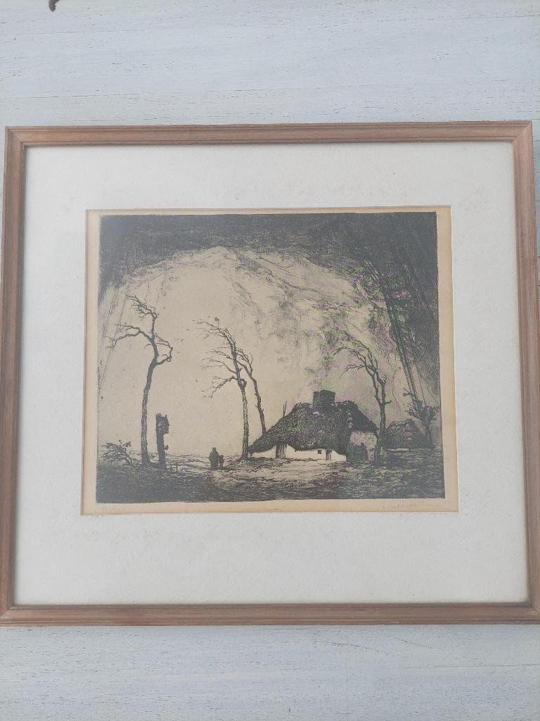 Dirk Baksteen Tempête de la Campine, Enlèvement, Eau-forte, Signé