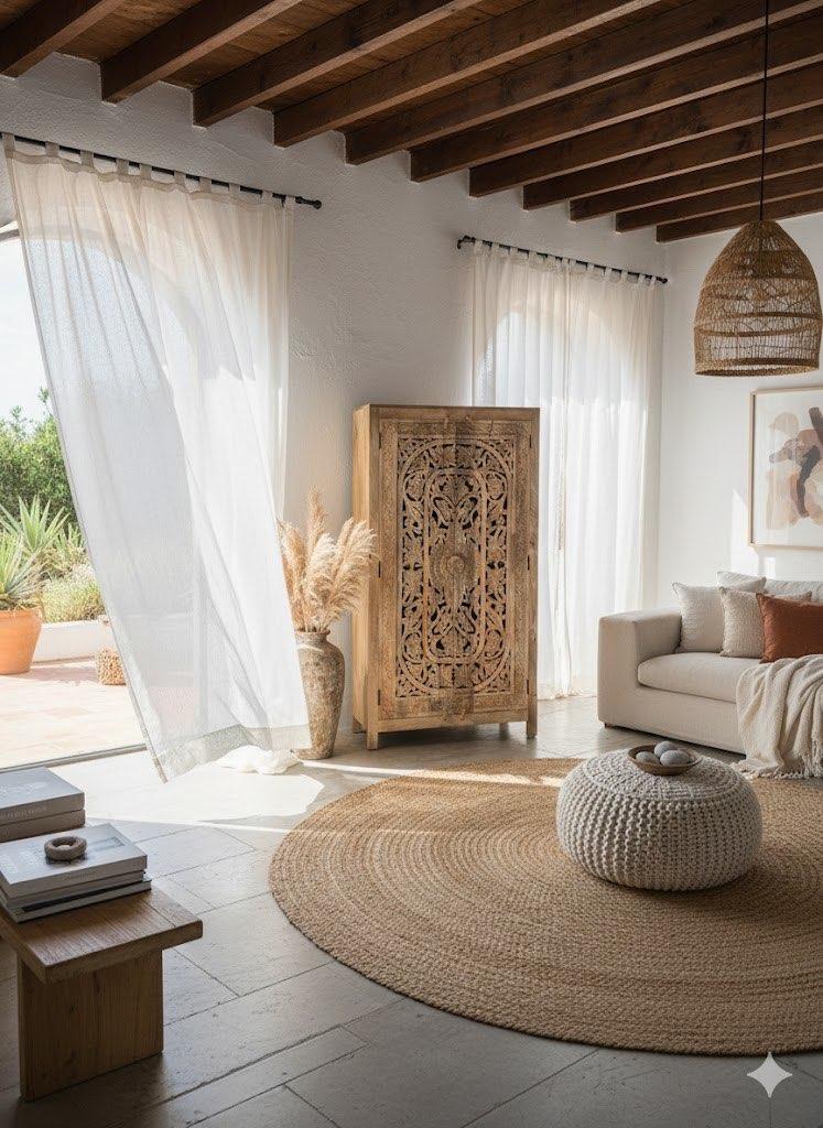 Handgesneden Kast uit India Uniek exemplaar Ibiza/Boho Nieuw, Ophalen, Met deur(en), 100 tot 150 cm, Ibiza/Boho/Botanisch