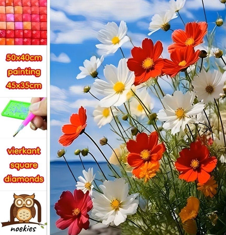 50x40cm Diamond Painting wilde bloemen (vierkant) nr 62, Verzenden, Nieuw, Meerkleurig, Natuur en Bloemen