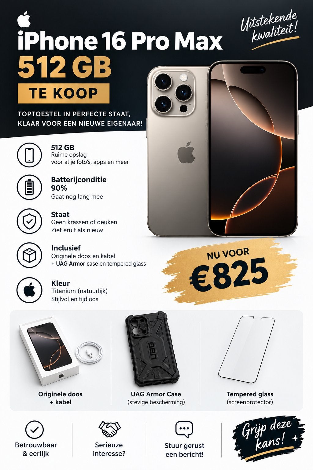 Iphone 16 pro max 512 Gb, Télécoms, 512 GB, IPhone 16 Pro Max, Comme neuf, Enlèvement