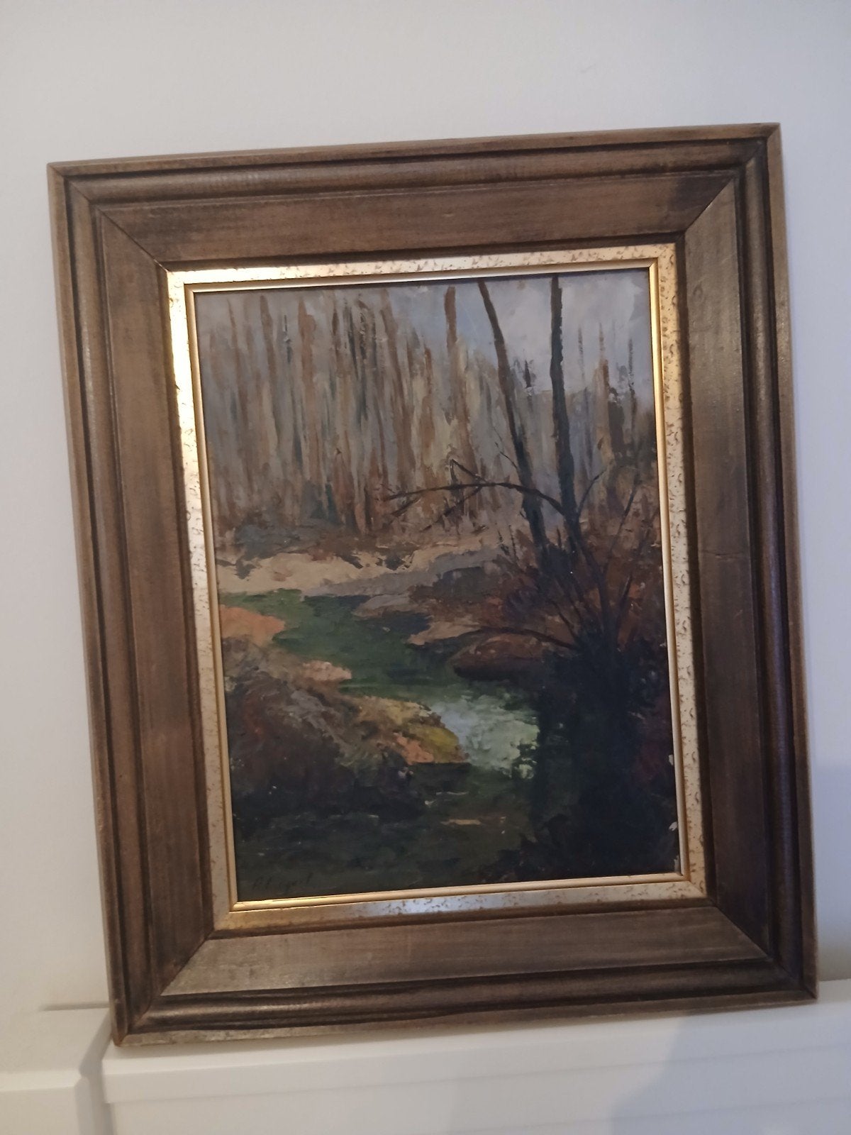 Peinture à l’huile vintage (1958) - Paysage de sous-bois, Antiquités & Art, Signé, Enlèvement ou Envoi, Peinture à l'huile, Panneau