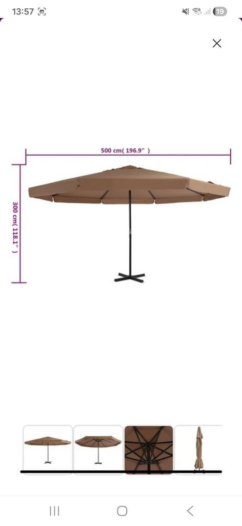 Parasol br 5 m hoogte 3m kleur Taupe, Tuin en Terras, Parasols, Ophalen