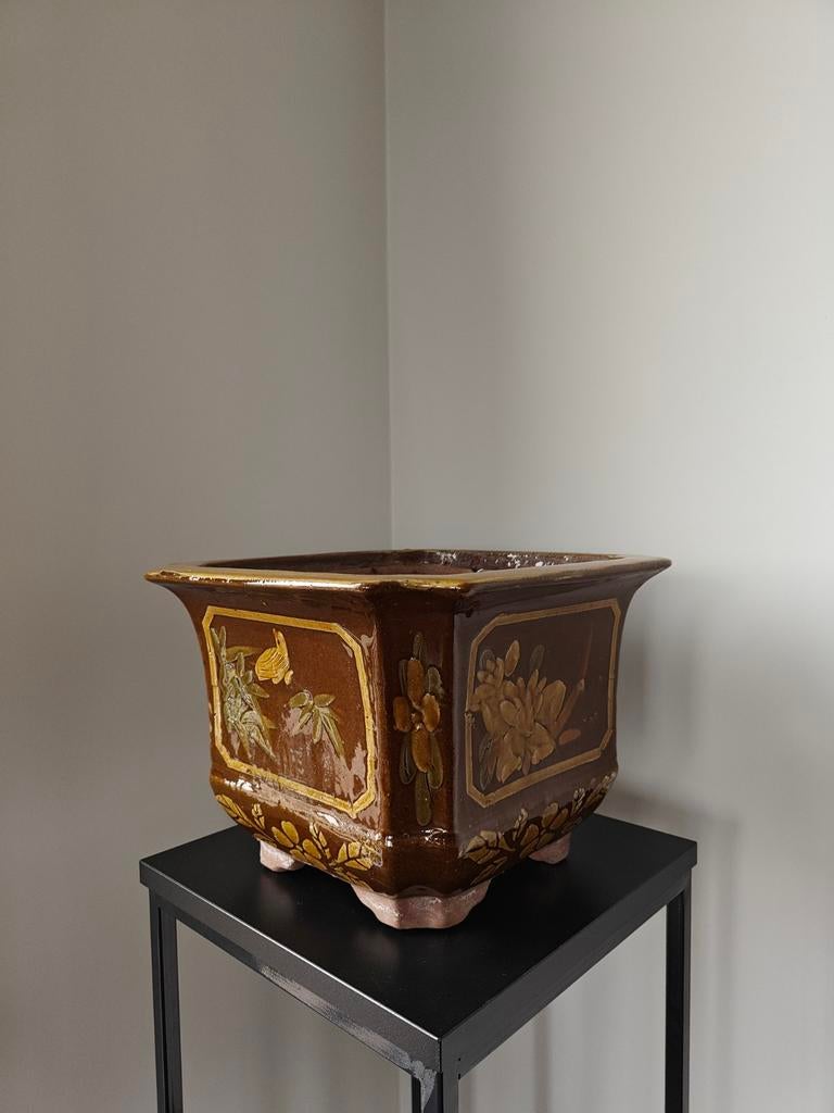 Bonsai (cascade) pot | Geglazuurd - groot formaat, Steen, Gebruikt, Vierkant, Minder dan 40 cm