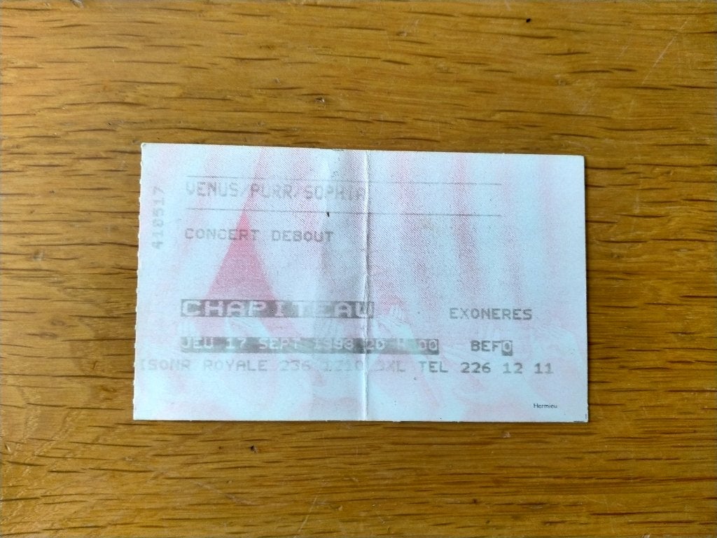 Ticket de concert Nuit Botanique 1998: Venus, Purr & Sophia, Verzamelen, Muziek, Artiesten en Beroemdheden, Ophalen, Gebruikt