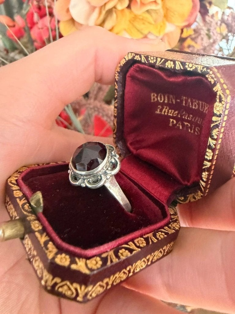 Vintage 835 Zilveren Granaat Ring – ArtDeco – Maat 17.7 mm, Ophalen of Verzenden, Zilver, Zilver