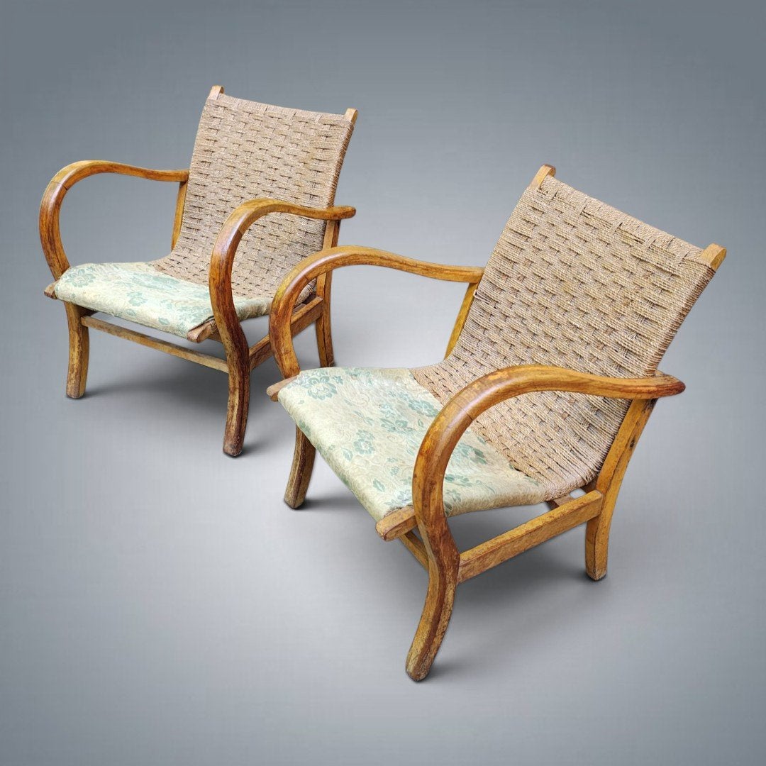 Fauteuil Bauhaus Erich Dieckmann 1930's en corde et bois, Enlèvement