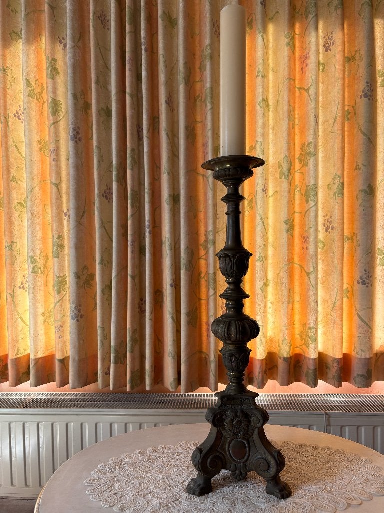 Antieken kandelaar met kaars, Antiek en Kunst, Ophalen