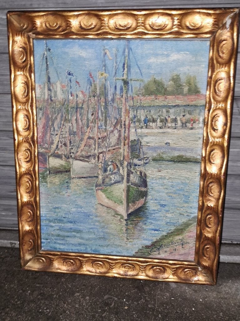 huile sur carton entoile marine signe chevalier r, Antiek en Kunst, Kunst | Schilderijen | Klassiek, Ophalen of Verzenden, Doek