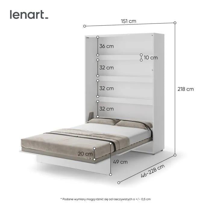 Uitklapbaar BED - Lenart 140 x 200, Huis en Inrichting, Slaapkamer | Bedden, Ophalen, Wit, 140 cm, Zo goed als nieuw