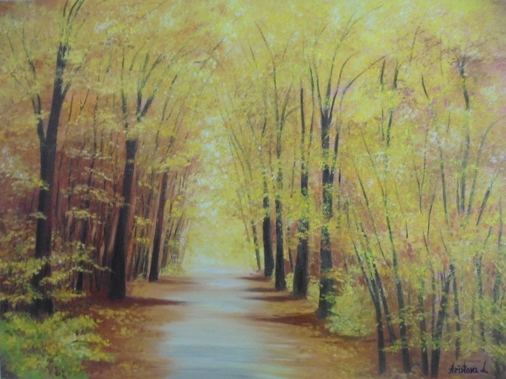 olieschilderij herfst / natuur (60 x 80 cm), Antiek en Kunst, Doek, Ophalen of Verzenden, Landschap, Olieverf