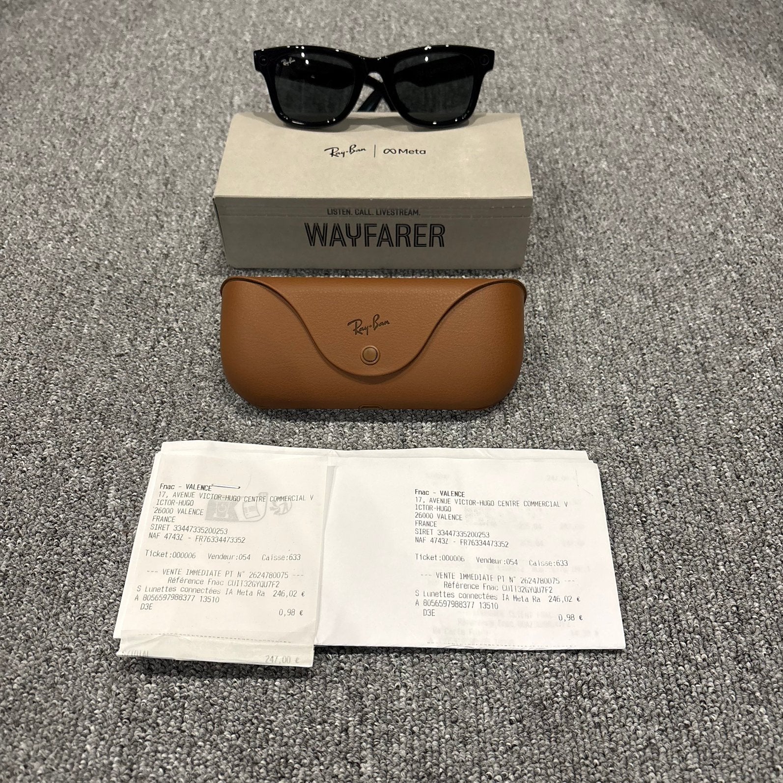 Rayban Meta + factuur + hoesje + doos + oplader, Handtassen en Accessoires, Ophalen of Verzenden, Zo goed als nieuw, Bril, Ray-Ban