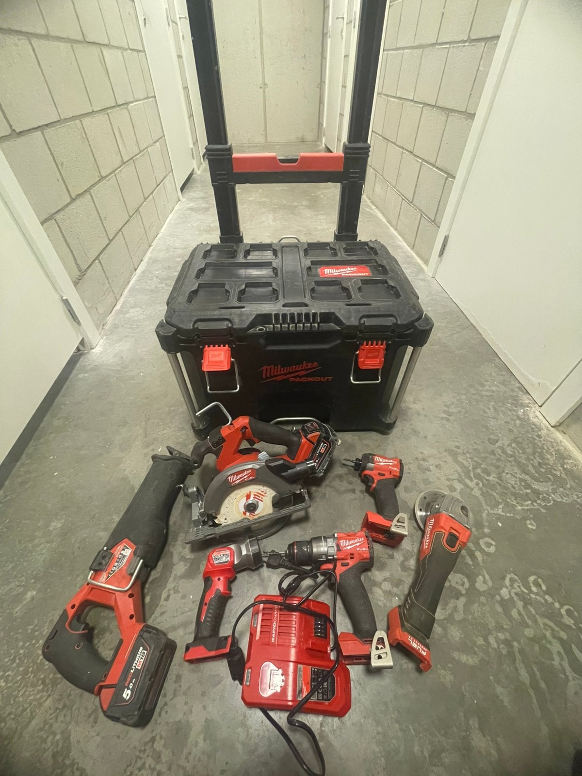Milwaukee packout set + Paslode IMXI90, Ophalen, Zo goed als nieuw