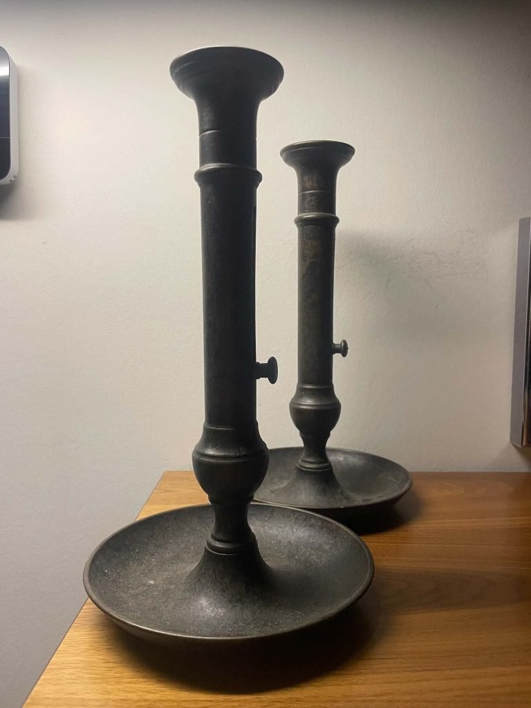 couple de bougeoirs art-déco en bronze 19e, Enlèvement ou Envoi, Cuivre ou Bronze