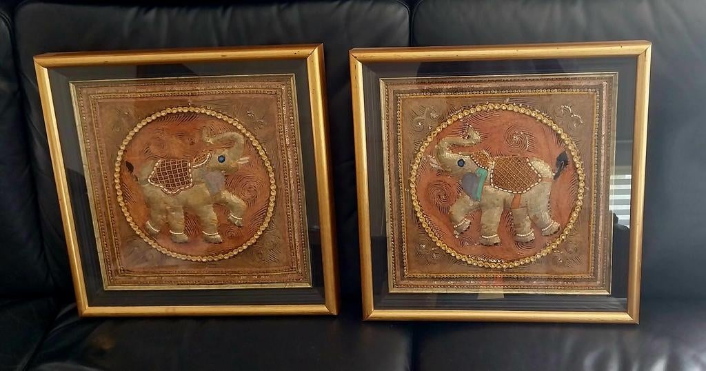 2 kaders met originele doeken uit India : Perfecte staat, Huis en Inrichting, Ophalen, Zo goed als nieuw, Hout