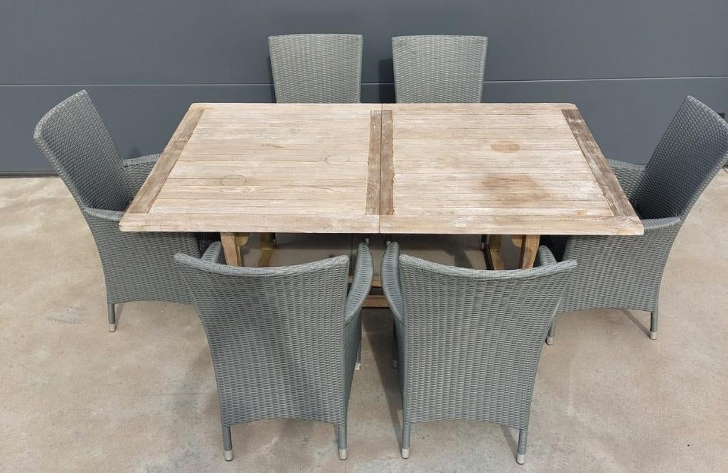 Teak tuinset 6 personen., Tuin en Terras, Ophalen, Gebruikt, 6 zitplaatsen, Teakhout