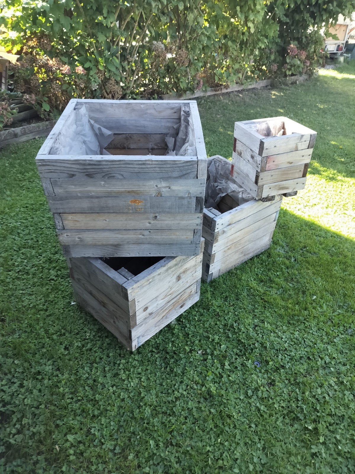 bloembakken hout set 4 st - verschillende maten, Ophalen, Hout