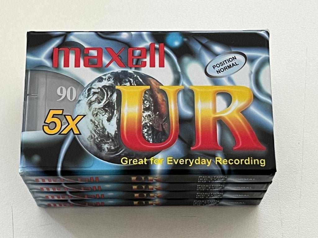 Maxell UR-90 Cassetbandjes (4 stuks) Nieuw!, Ophalen of Verzenden, Nieuw in verpakking, 2 t/m 25 bandjes, Onbespeeld