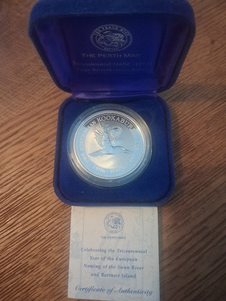 Zeer exclusieve 1 oz zilv. kookaburra 1996 met privy mark, Postzegels en Munten, Verzenden, Zilver