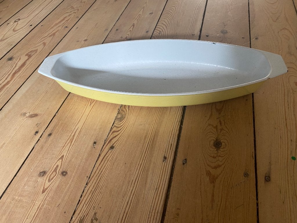 Grand plat à four vintage jaune et blanc, Maison & Meubles, Enlèvement, Vintage