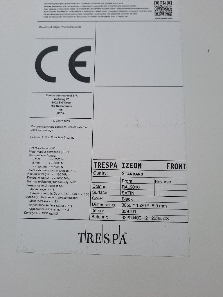 Nouveaux panneaux Trespa SUPERWIT - Pure White à 245€ par p, Enlèvement ou Envoi, Neuf