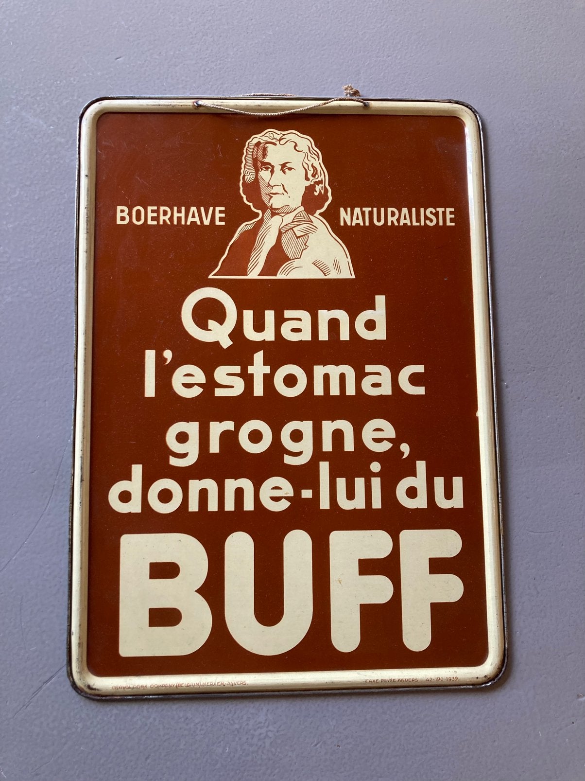 BUFF Boerhave merxem 1939, Verzamelen, Ophalen of Verzenden, Zo goed als nieuw, Reclamebord