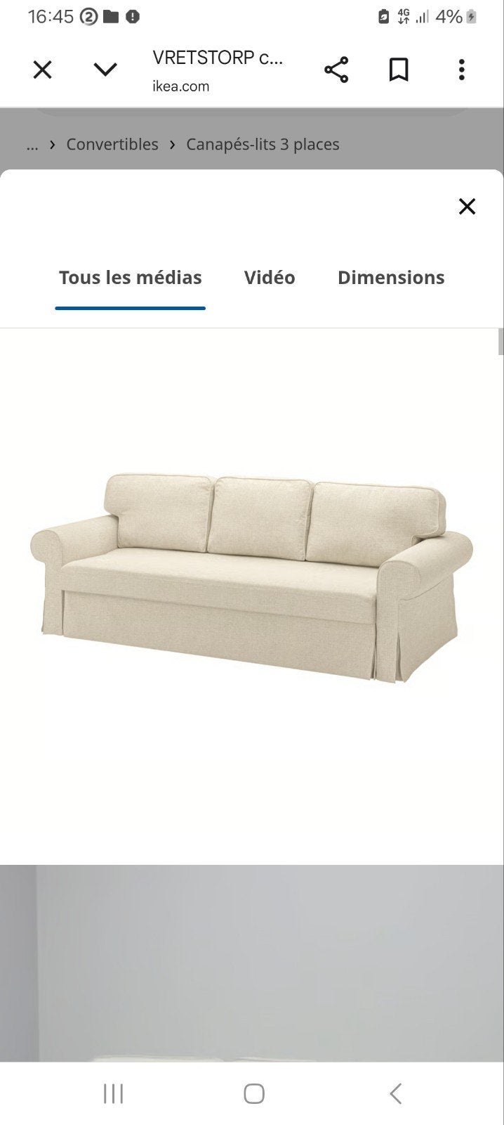 Canapé Lit 3 places  beige clair VRETSTORP
Canes conve, Maison & Meubles, Enlèvement ou Envoi, Beige