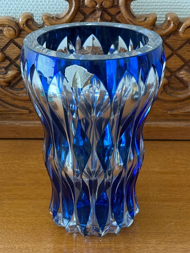 Vase Langenau vintage en cristal bleu cobalt Val St Lambert, Antiquités & Art, Enlèvement ou Envoi