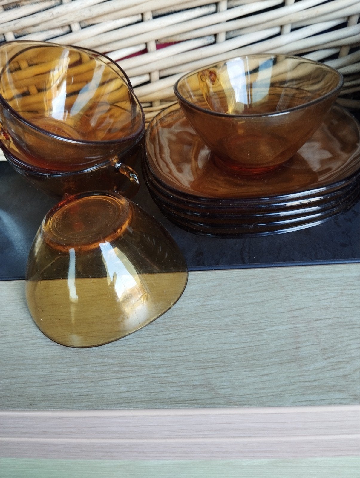 Vintage Schott & Gen Mainz Amberkleurig Glazen Theekopje (Ja, Ophalen