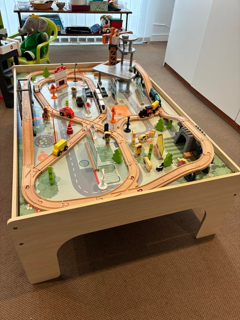 Circuit de train + métro en bois, Enlèvement, Comme neuf