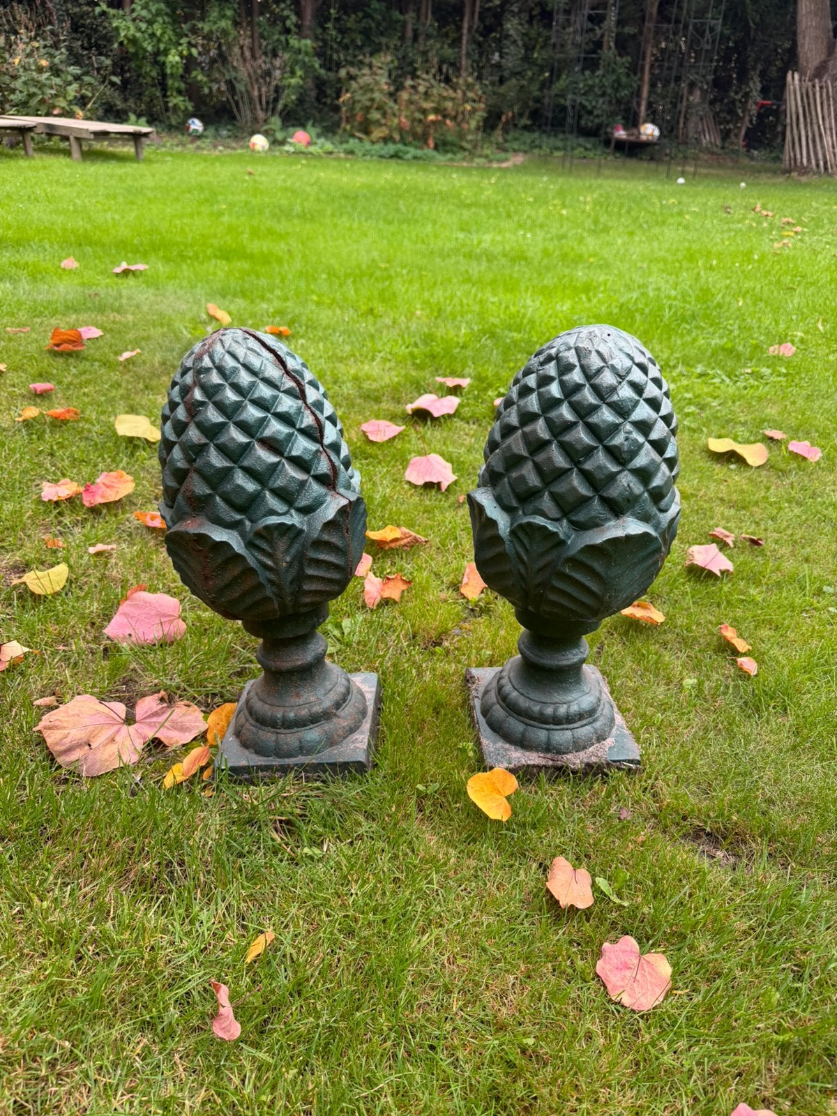 Koppel gietijzeren tuinornamenten, Tuin en Terras, Ophalen, Gebruikt