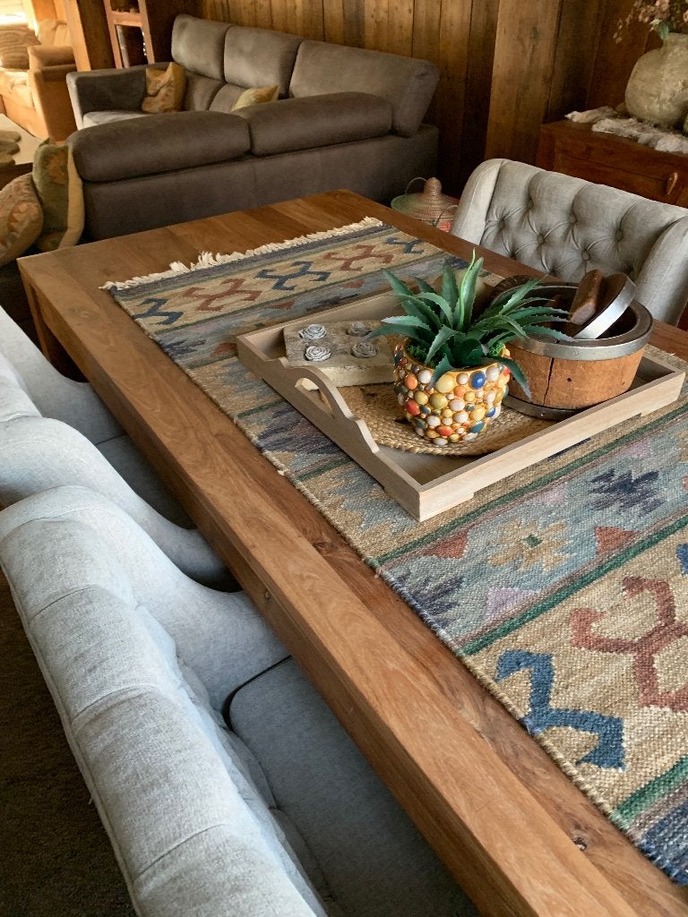 Table à manger en teck avec 4 chaises/siège rembourrés, Maison & Meubles, Enlèvement, Comme neuf, Landelijk-modern- industrieel-boho stijl