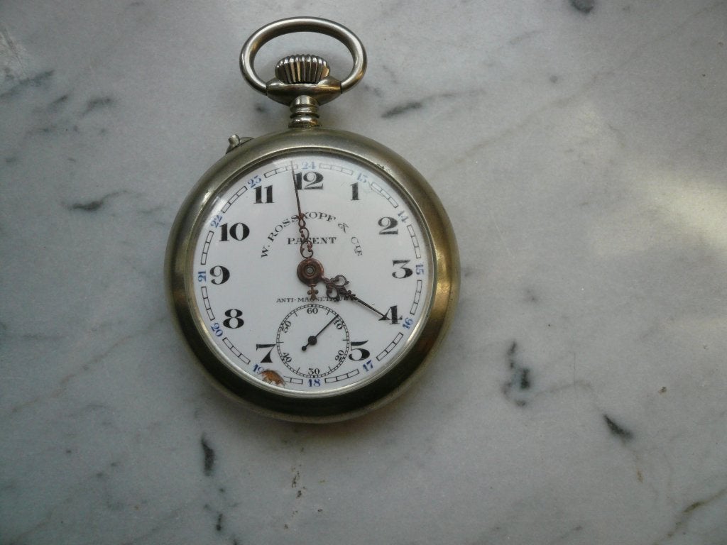 W. Rosskopf & Cie Patent Antimagnetique Pocket Watch, Handtassen en Accessoires, Overige materialen, Zakhorloge, Gebruikt, Overige materialen