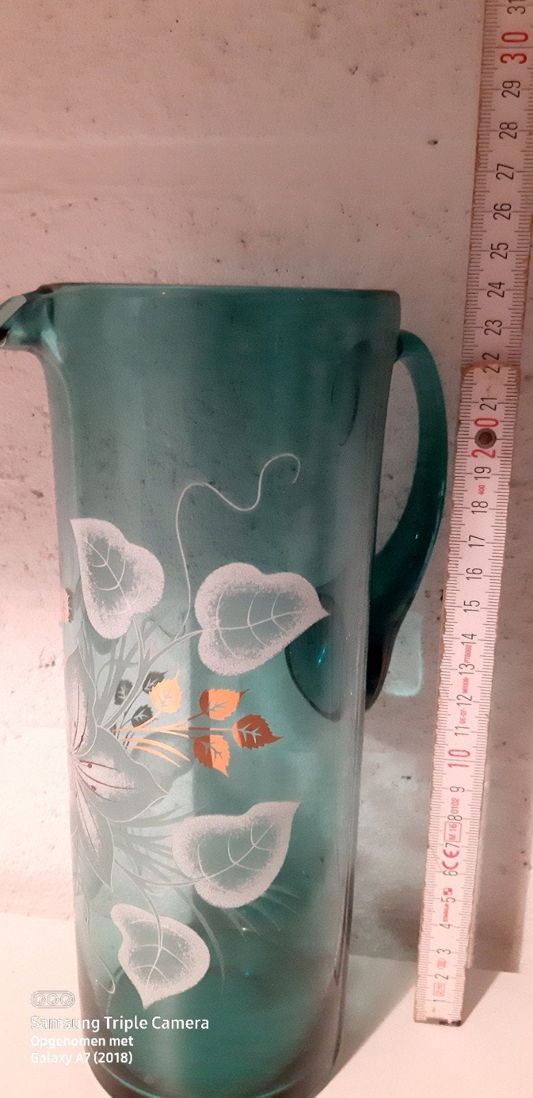 Glazen vaas, handgeschilderd, Bohémien, Ophalen, Zo goed als nieuw, Groen, Glas
