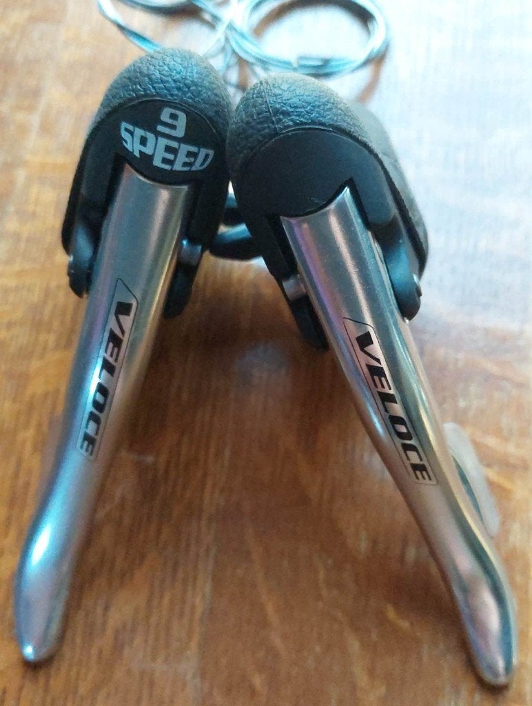 Campagnolo Veloce 9 speed shifters met kabels en crank 170mm, Fietsen en Brommers, Fietsonderdelen, Remmen, Gebruikt, Overige materialen