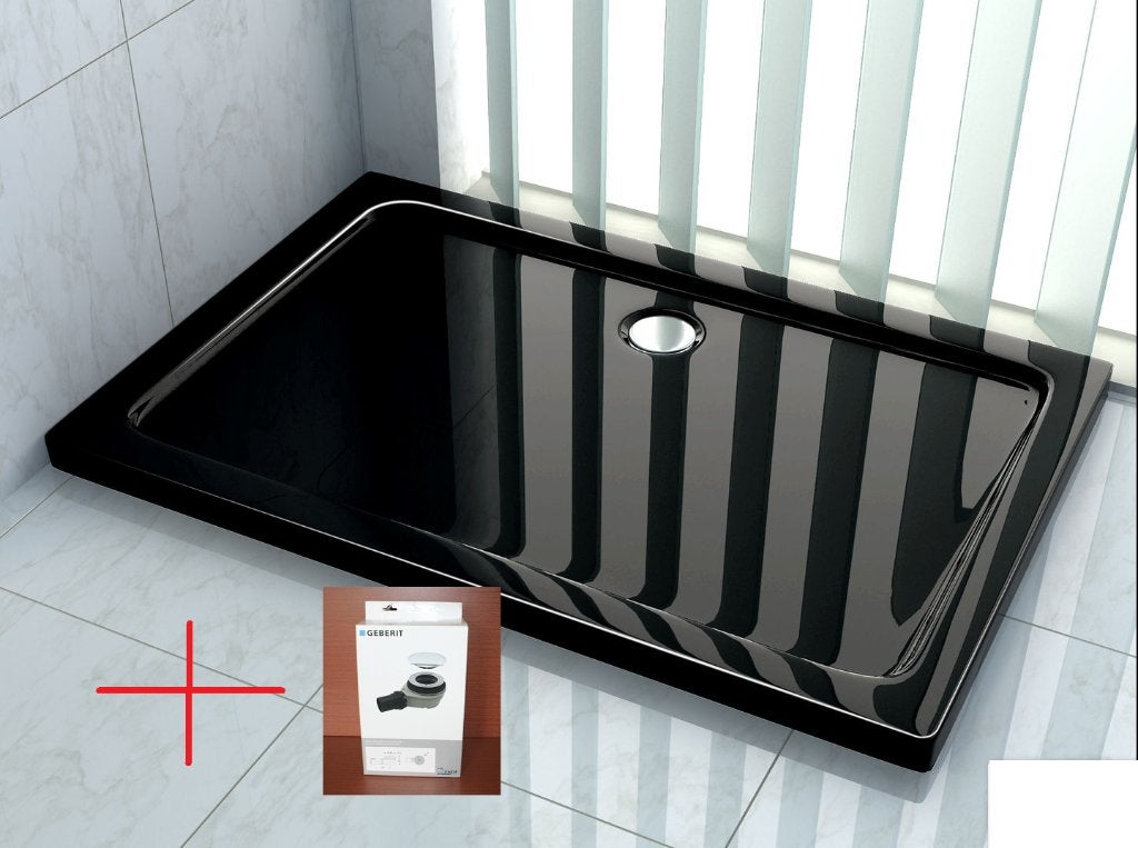 Douchebak zwart rechthoek 100 x 90 cm + siphon, Ophalen