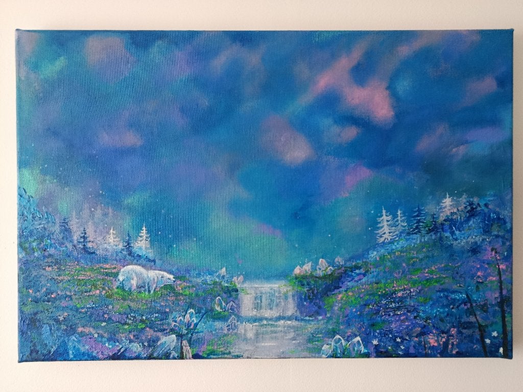 schilderij van een sneeuwlandschap, Antiek en Kunst, Acrylverf, Doek, Ophalen of Verzenden, Landschap