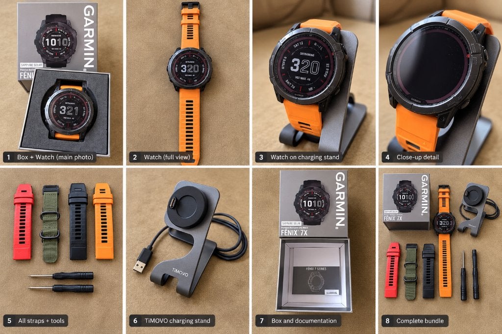 Garmin Fēnix 7X Sapphire Solar 51mm – 4 Straps + Accessories, Handtassen en Accessoires, Gebruikt, Stappen, Garmin, Ophalen of Verzenden