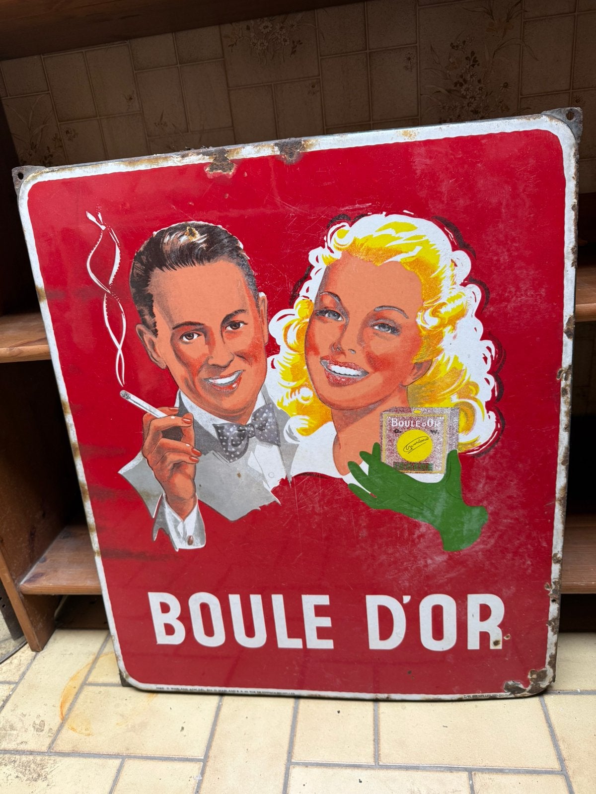 Origineel vintage emaille bord Boule d’Or (jaren 50), Enlèvement, Comme neuf, Panneau publicitaire