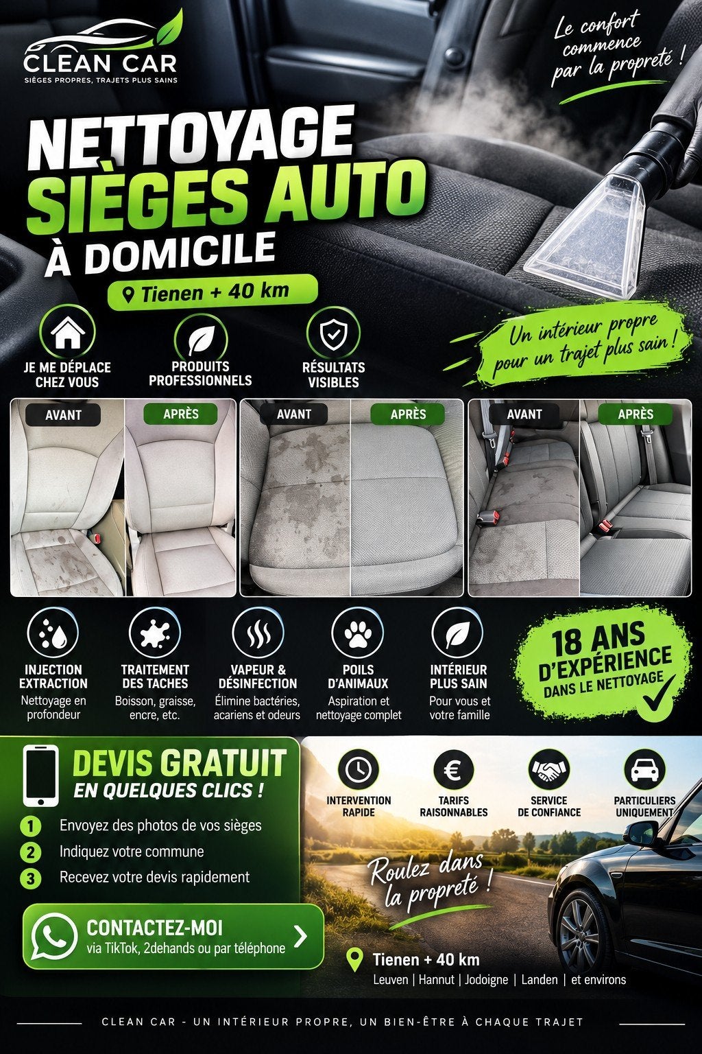 Nettoyage professionnel de sièges auto à domicile