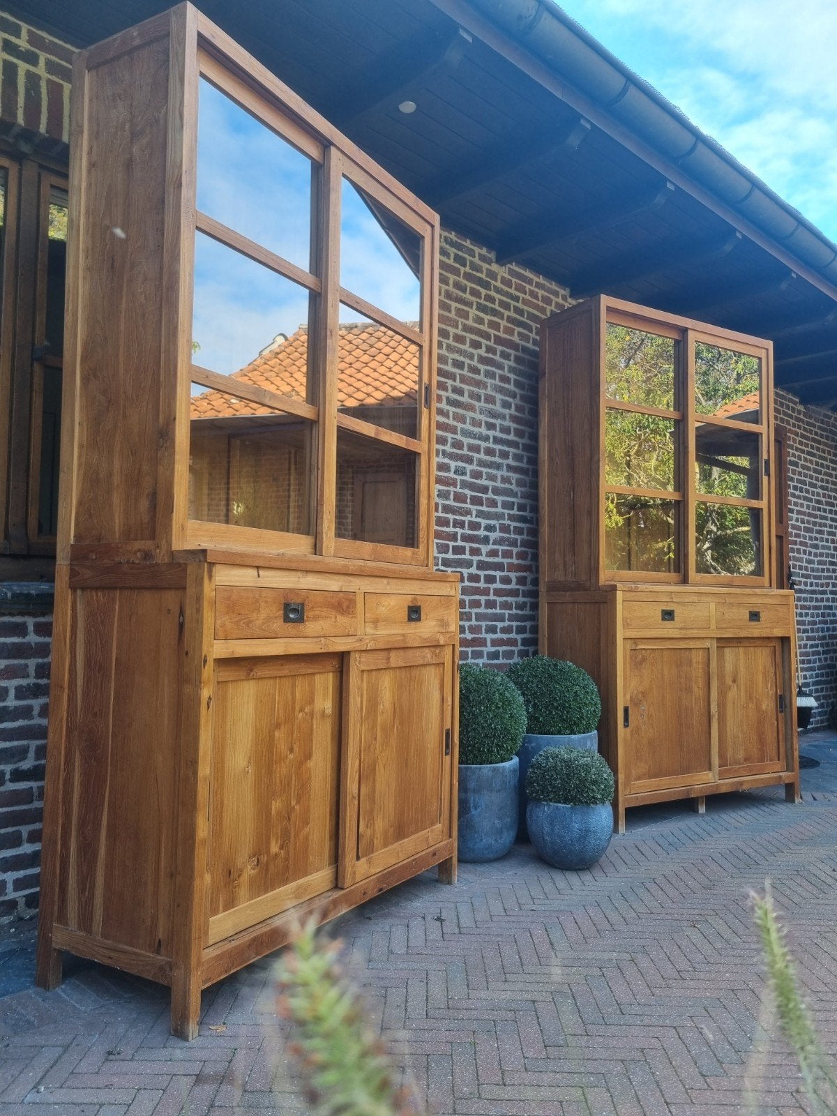2x teak buffetkast/vitrinekast ART:192/26.1+2, Ophalen, 100 tot 150 cm, 200 cm of meer, .