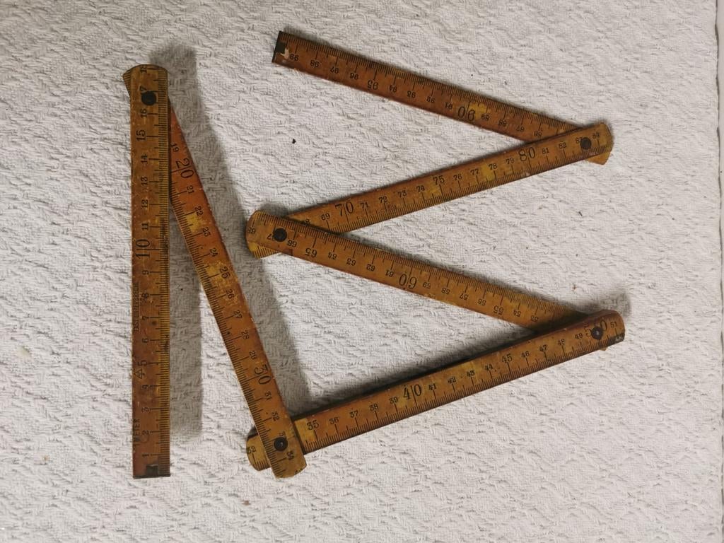 Antieke plooimeter met waterpas, Ophalen of Verzenden