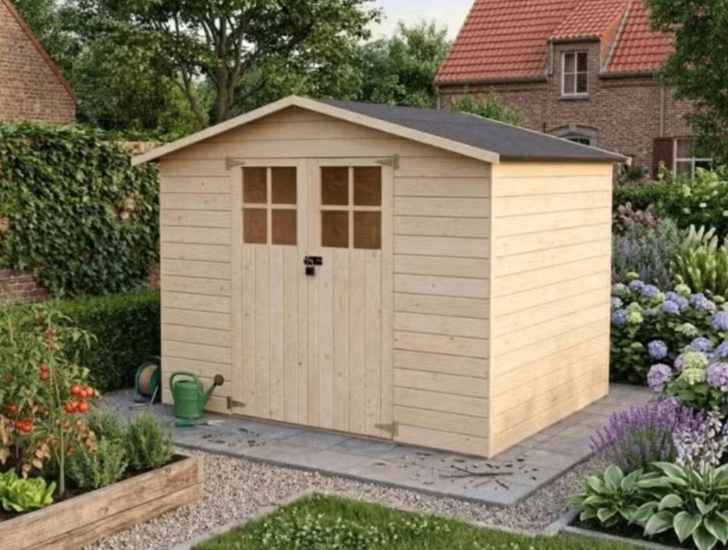 Dennenhouten tuinhuis 5,3m2, Ophalen, Gebruikt, Hout, Tuinhuis