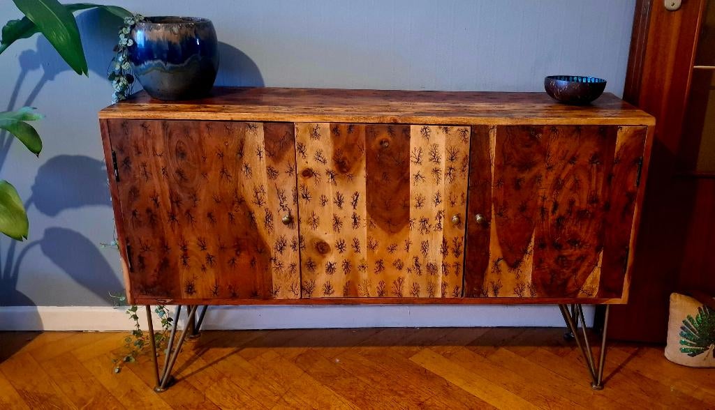Buffet en bois massif exotique, Métal, 25 à 50 cm, Avec porte(s), Moins de 100 cm