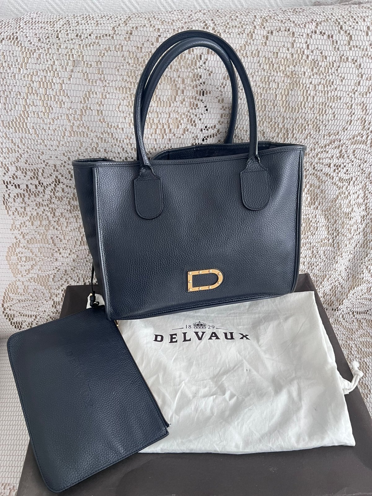 Sac DELVAUX modèle Taxi cabas cuir noir, Enlèvement ou Envoi, Comme neuf, Bleu