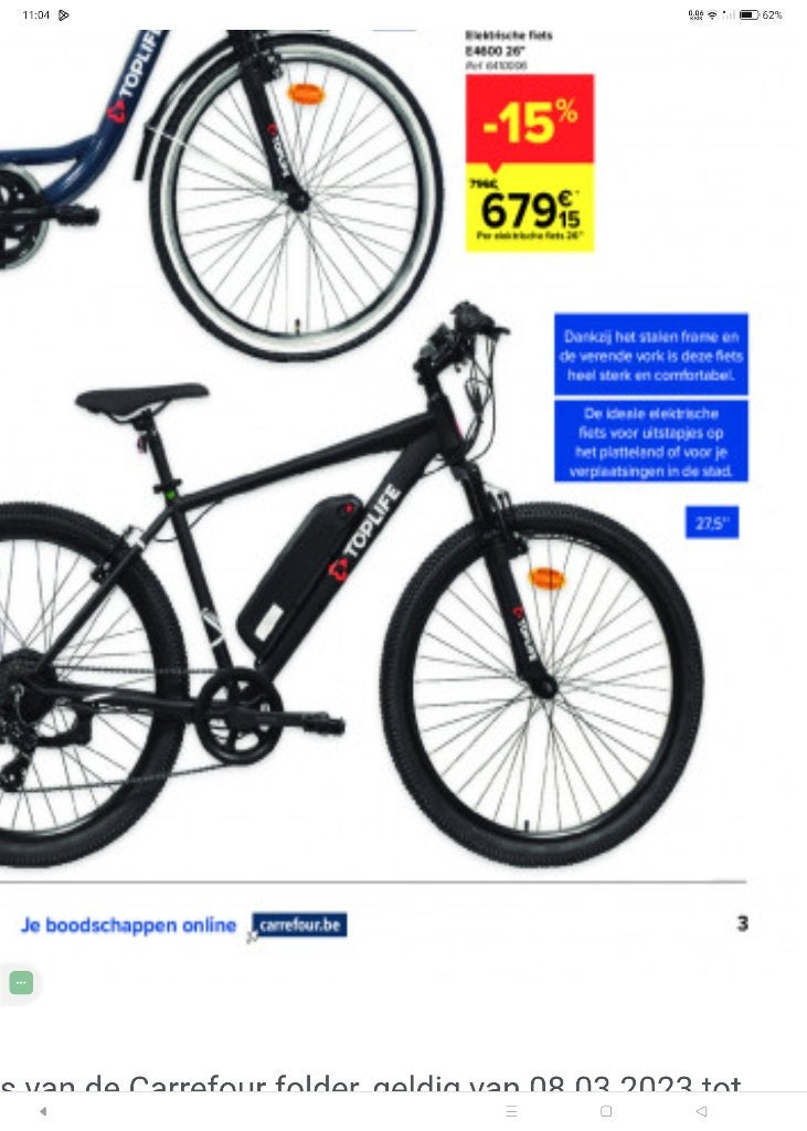 elektrische fiets carrefour 2023 toplife, 28 inch, Vering, Velgrem, 49 tot 53 cm