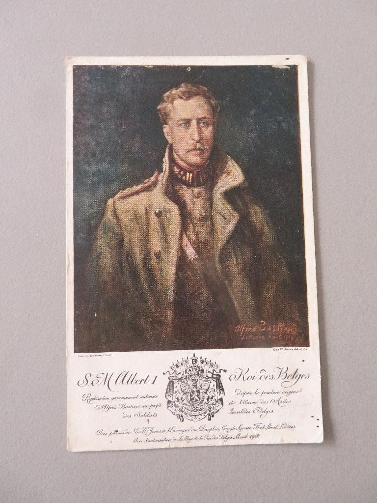 1918 WO1 Koning Albert I  A. Bastien Ed. Chocolats Victoria, Verzamelen, Ophalen of Verzenden, Overige soorten, Foto of Poster
