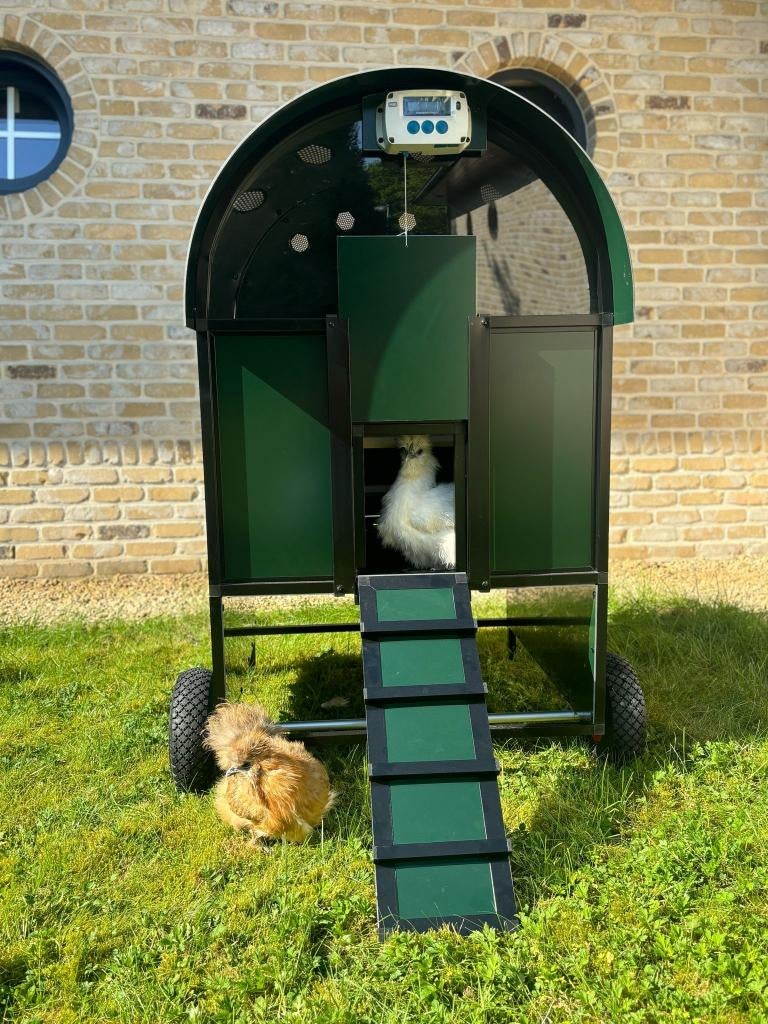 Calimero Kippenhok aluminium, mobiel groen HOOG, Ophalen