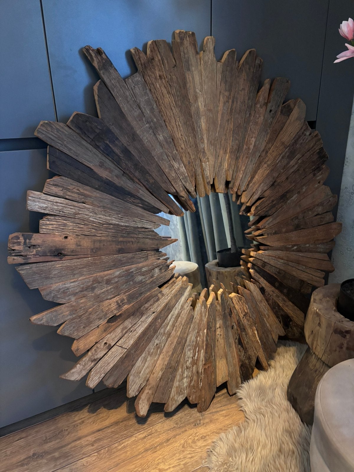 Eyecatcher! Unieke houten spiegel, Ophalen, Zo goed als nieuw